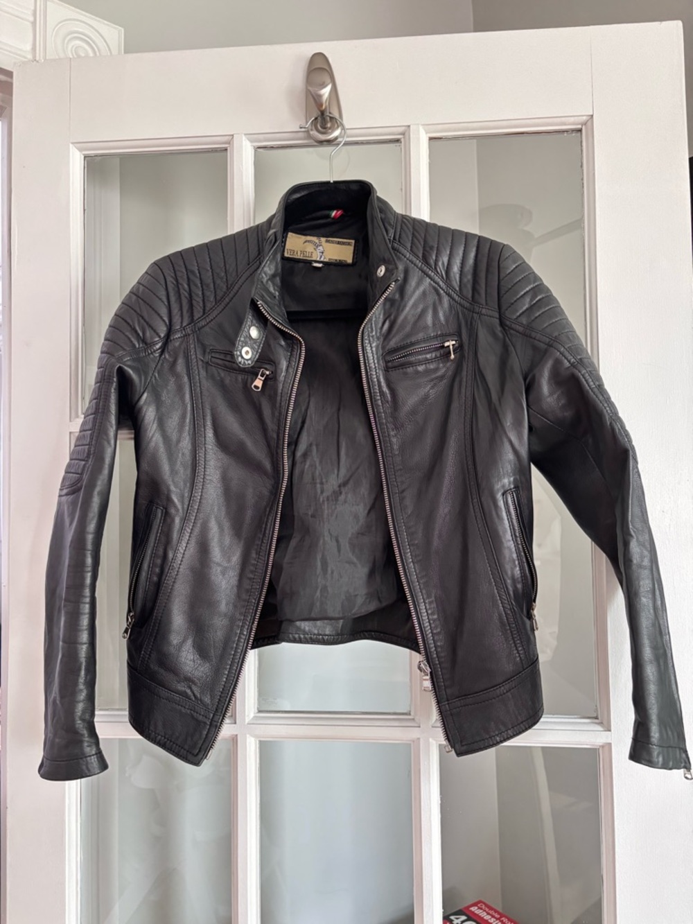 Vera Pelle Black Leather Jacket with Italian Trim